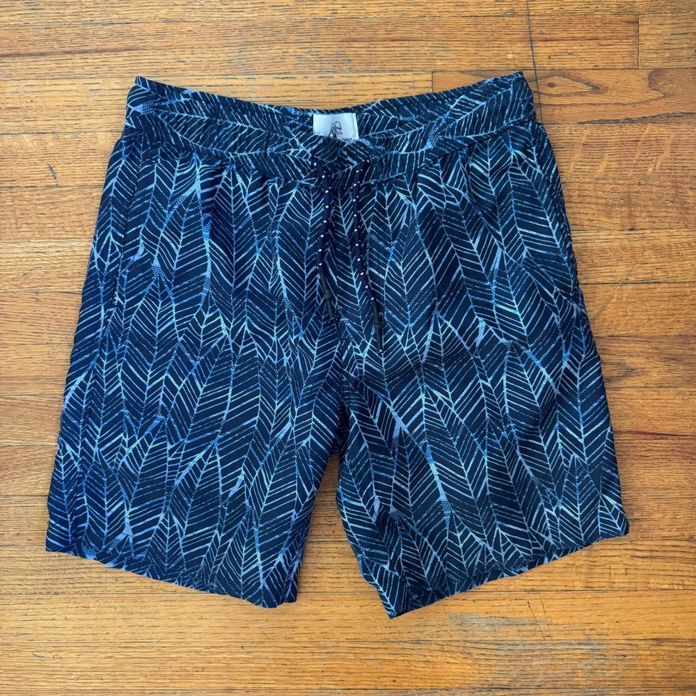 Surfside Supply Mens Blue Geometric Leaf Print Swim Trunks Small 6.5 Inseam
